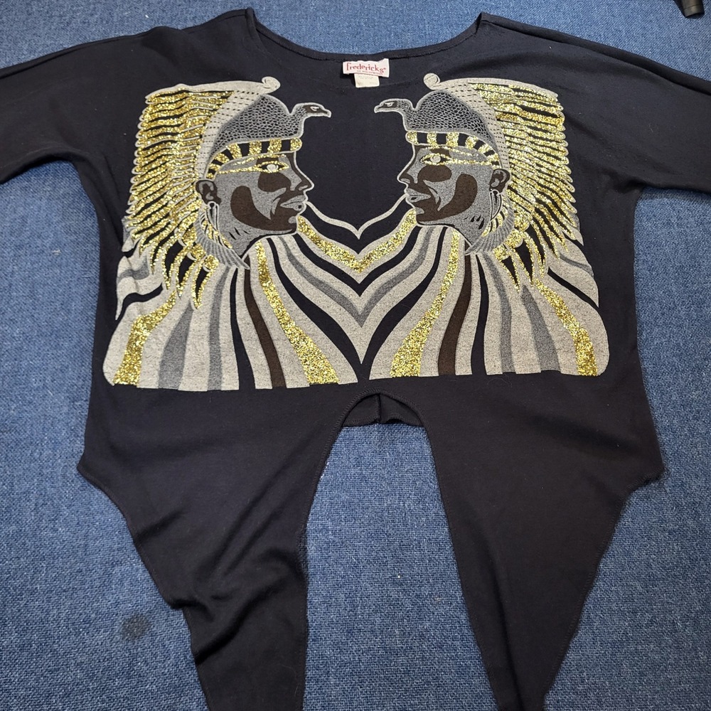 VTG 80s Fredericks of Hollywood Egyptian Pharaoh Gold Glitter Tie Front Crop Top